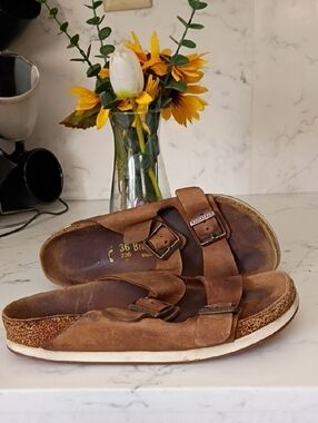 BIRKENSTOCK Brown Suede Double Strap Sandals